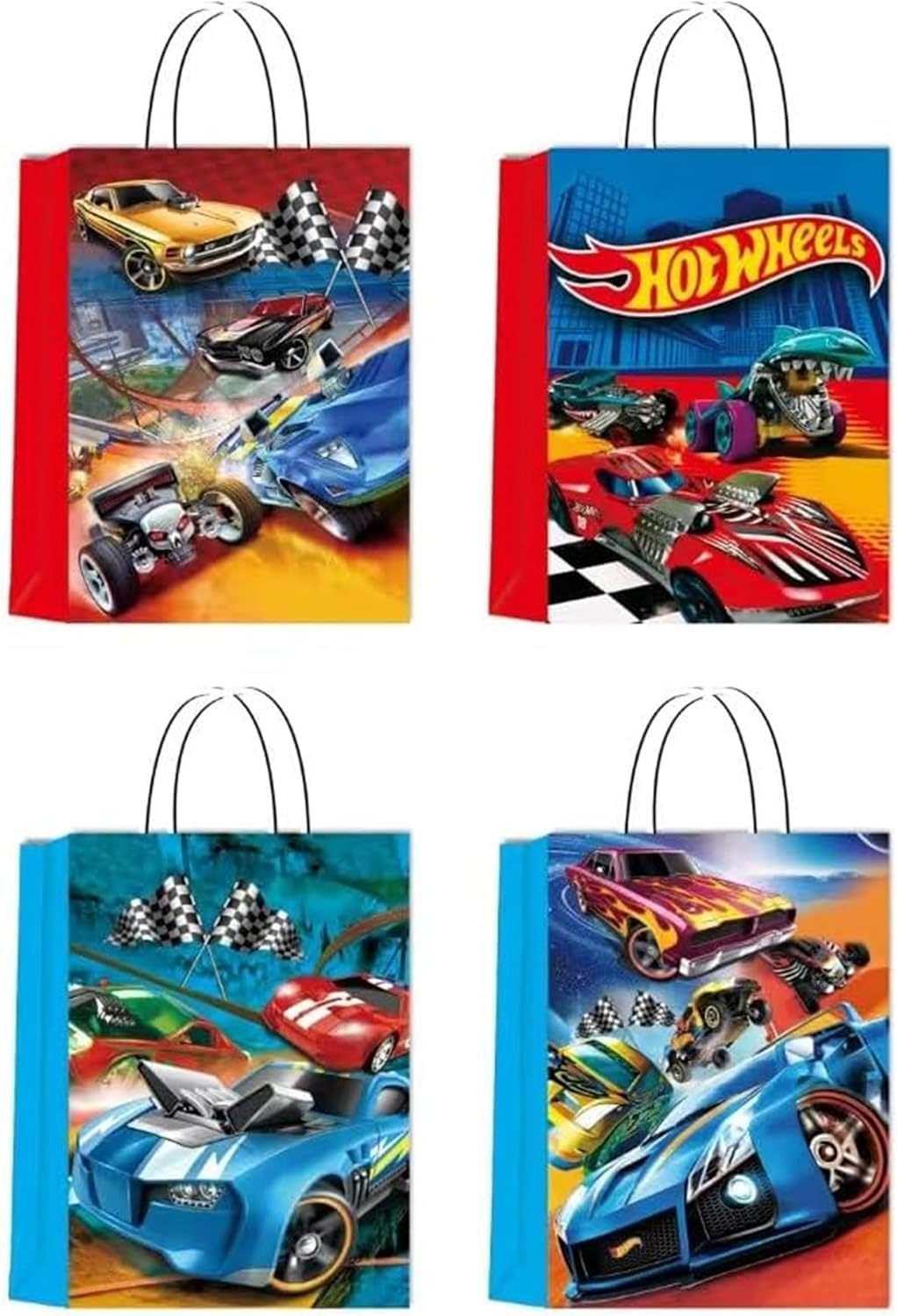 16 PCS Racing Car Party Favor Bags with Handles, Hot Car Party Treat Bags Cake Candy Snack Goodie Gift Paper Bags for Kids Boy Girl Birthday Party Baby Shower Decoration Supplies