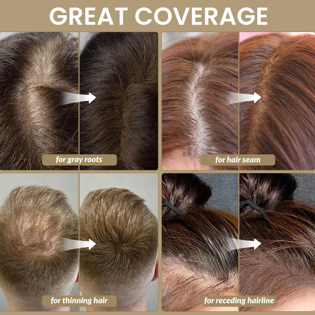 VOLLUCK Root Touch up Powder, Instant Hairline Powder for Thinning Areas and Gray Hair Coverage, Natural and Non-Greasy Root Cover up for Women and Men (Brown, 0.14 Ounce) image number 5