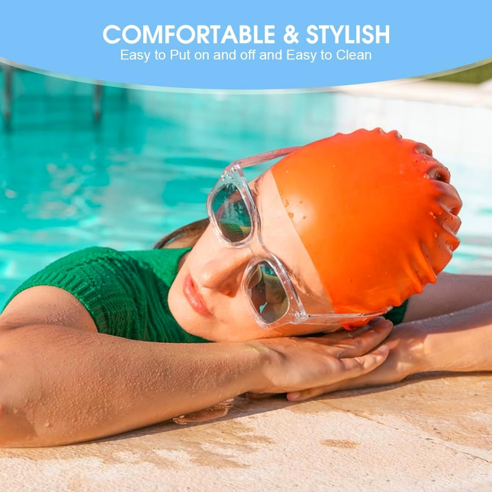 Chamgeco 3PCS Silicone Swim Cap, Unisex Adult Waterproof Bathing Pool Swimming Hat, Stretchable Durable Non-Slip Swimming Pool Cap Shower Caps, Elastic Swimming Cap - 3Pcs (Black+Dark Blue+Light Blue) image number 3