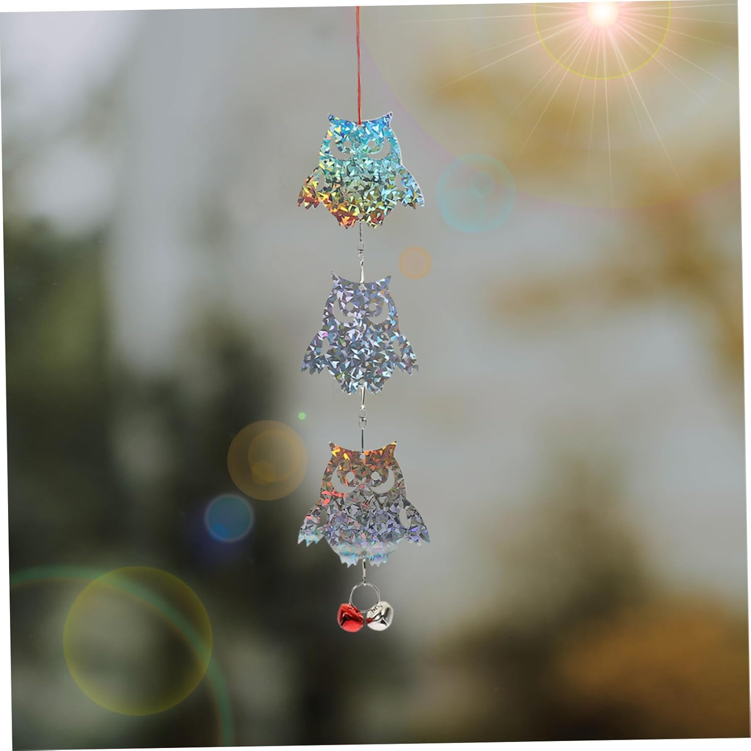 Reflective Device Wind Chime Bird Deterrents Pendant Bells Rhombus Disc Iron Sturdy Hanging Decor for Porch Garden image number 1
