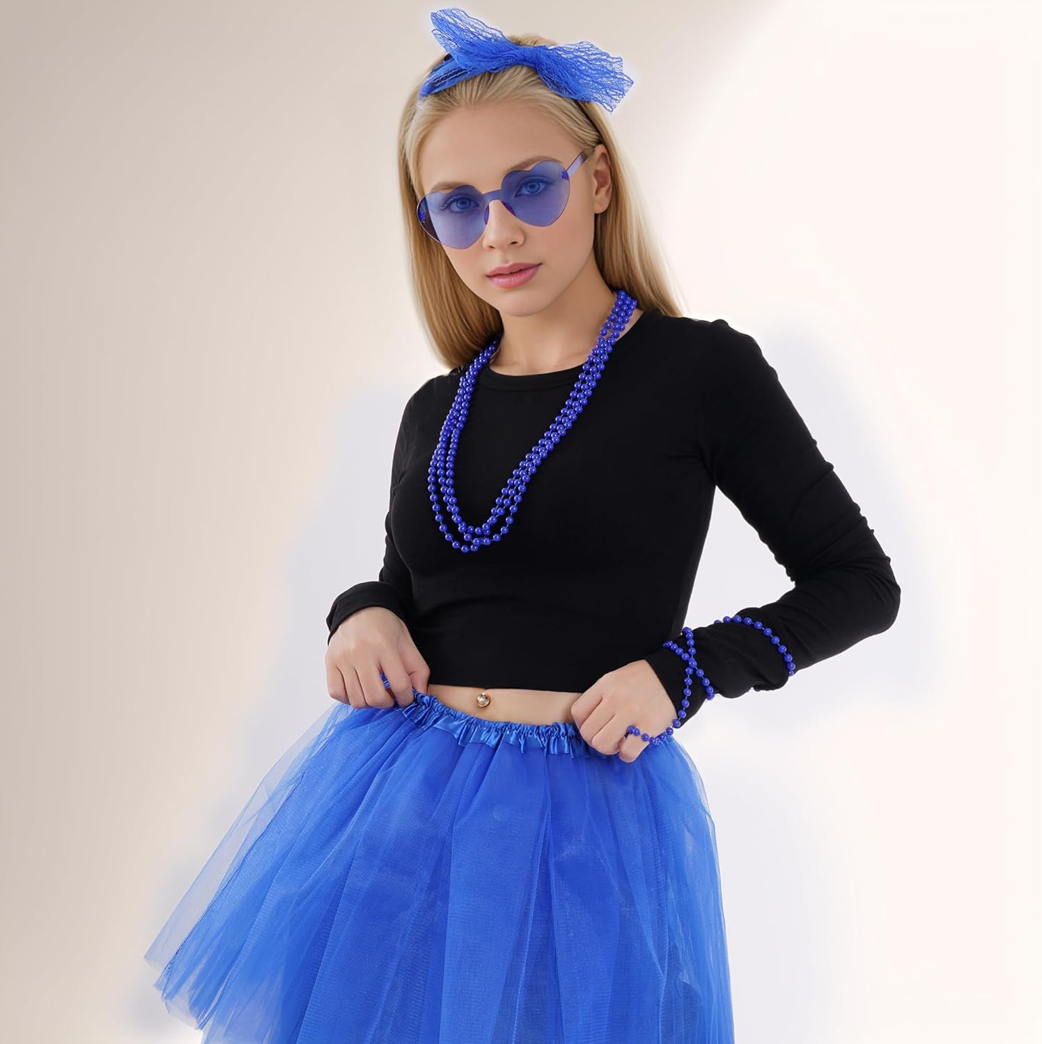 80S Women Costume Set 80S Costume Accessories Tutu Wristband Headband Earring Necklace Gloves Leg Warmers Outfit for Women