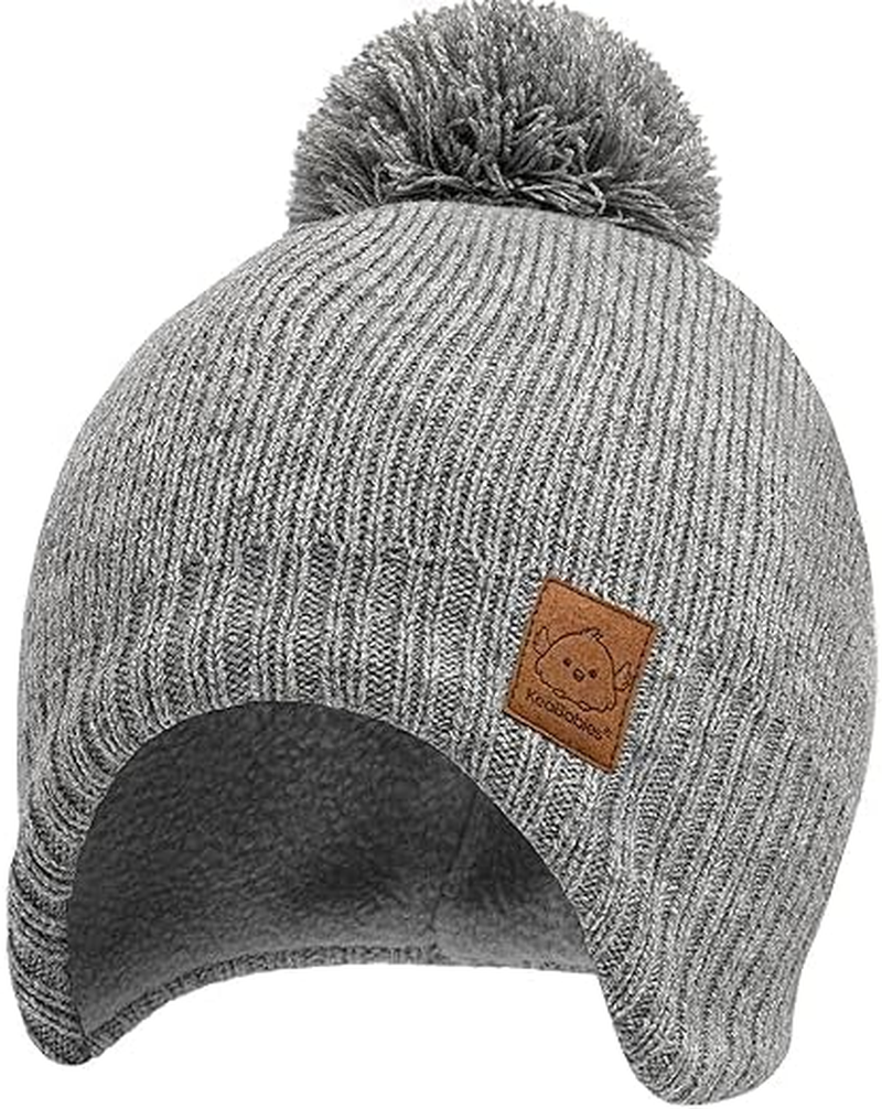 Baby Beanies, Baby Hats for Boys, Girls - Cute Toddler Winter Hat, Soft & Stretchy Beanies for Infant, Newborn 6-36 Months, Cozy & Warm with Earflap Muff & Pom (Cream)