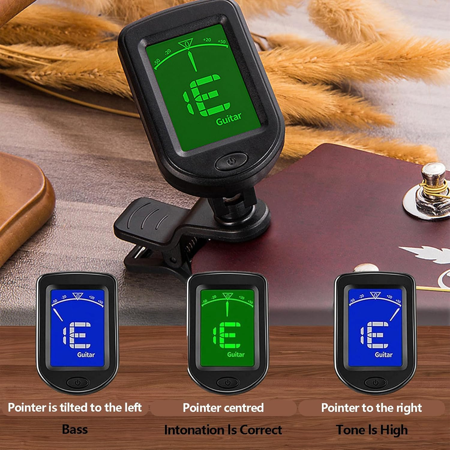 Guitar Tuner Clip-On, 360&deg; Rotating Accurate Tuning Clip-On for Guitar with Color LCD Display and 5 Rhythm Modes, Musical Instrument Tuner for Bass Guitar Violin Banjo Ukulele Music Beginner image number 3