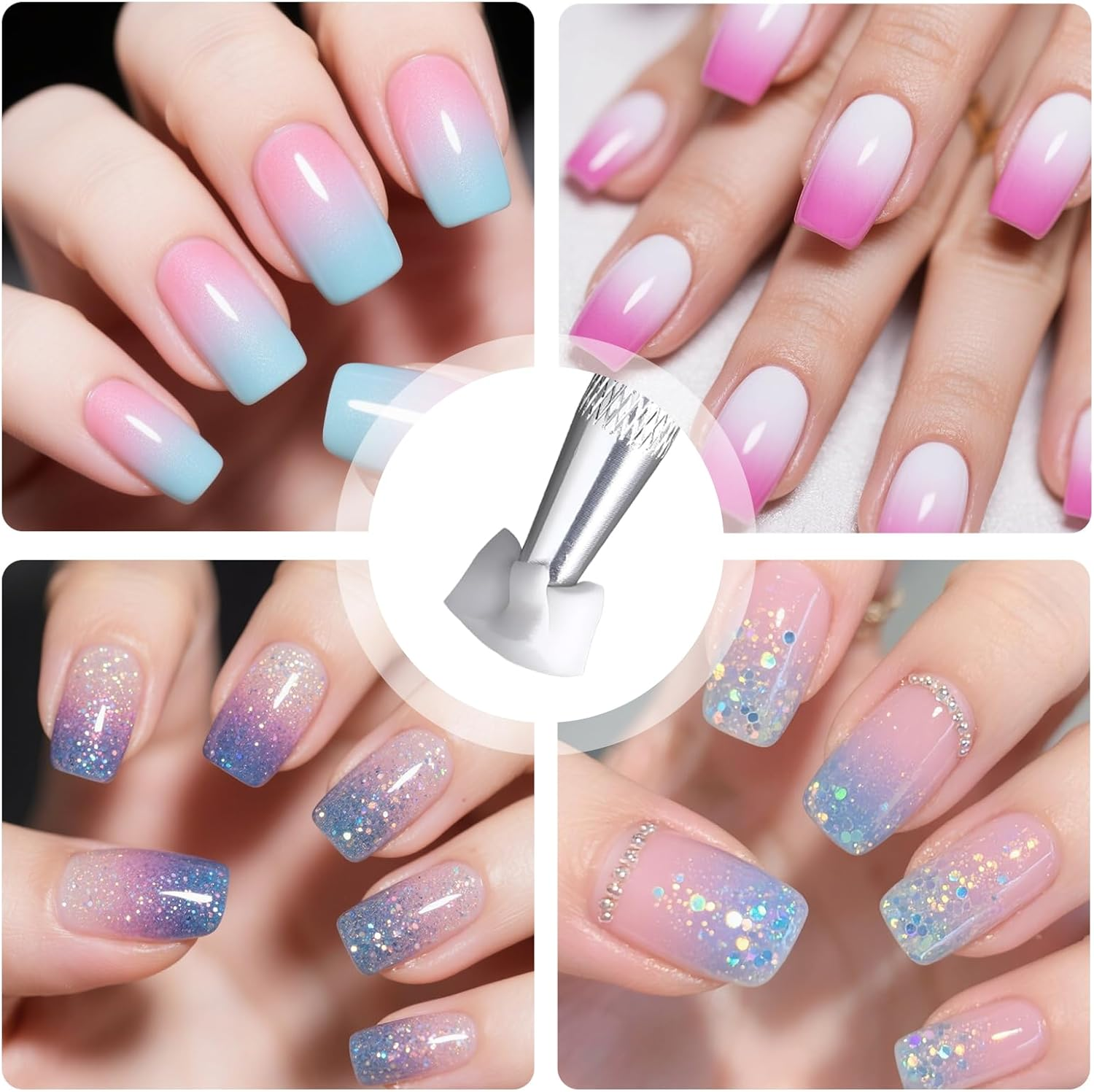 200 Pieces Nail Art Sponge Nail Sponge with Metal Pliers Nail Art Brush Accessories Nail Art Sponge Gradient Used to Create a Variety of Nail Art Patterns image number 1