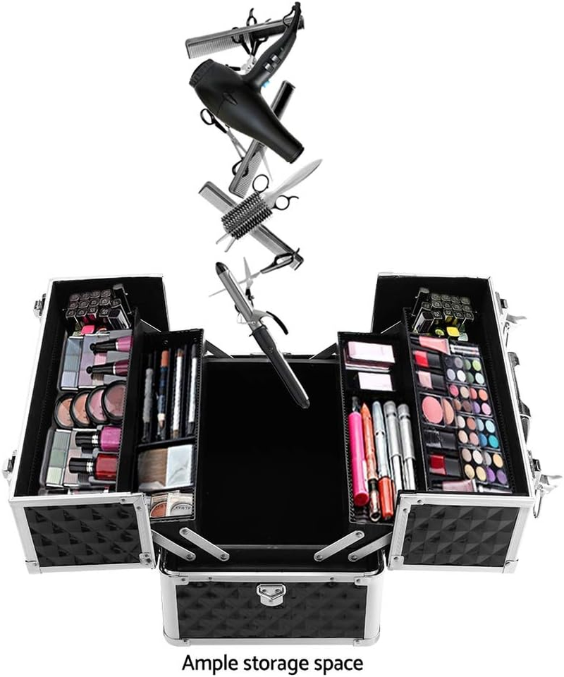 Portable Cosmetic Beauty Makeup Case Diamond Black Travel Organizer Storage image number 2