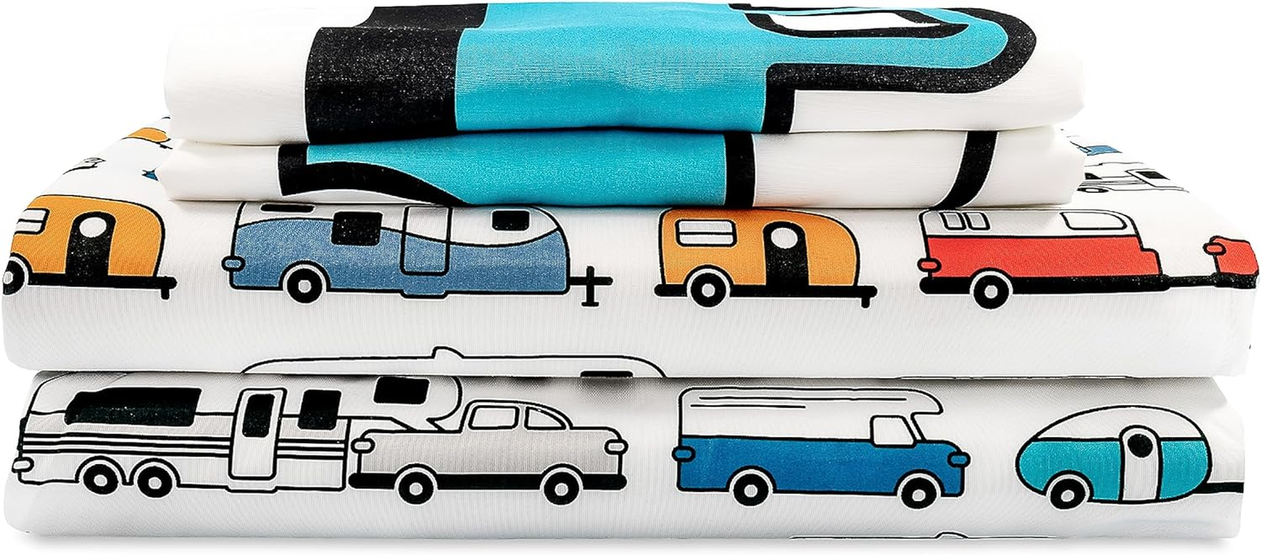 Camco Life Is Better at the Campsite Camper/Rv Queen-Sized Bed Sheet Set | Features Travel Trailer Print Design on White Background | Crafted of Soft-To-The-Touch Polyester | 4-Piece Set (53299) - Multicolor image number 3