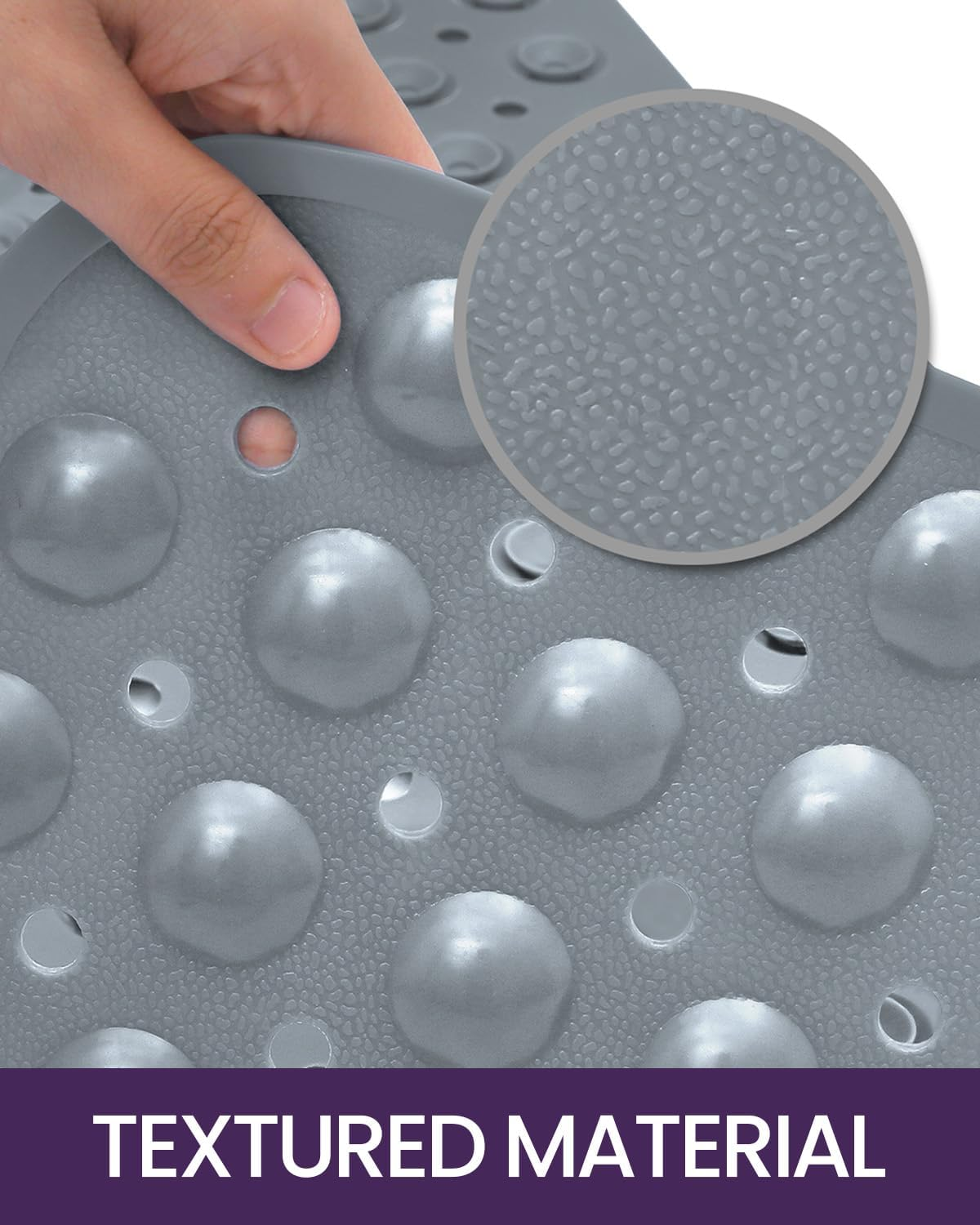 DEXI Shower and Bathtub Mat 40 X 100 Cm, Extra Long and Non-Slip Bath Floor Mats, Easy to Clean, Suction Cups and Drainage Holes, Bathroom Accessories, Grey - Blue image number 5