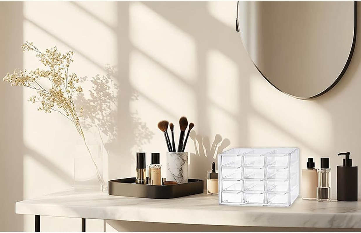 Clear Acrylic Desk Organizer with 12 Mini Stackable Drawers - Perfect for Makeup, Jewelry, Crafts & Office Supplies, Includes Sticker Labels (2) image number 5