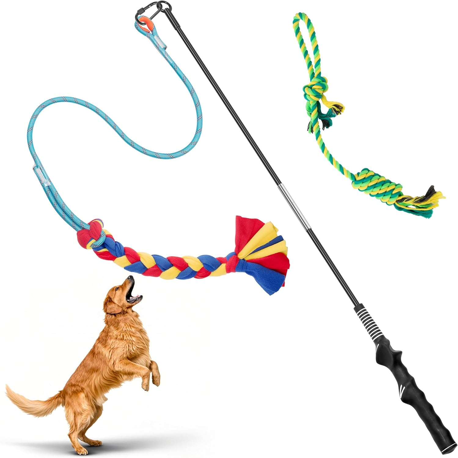 Ycozy Flirt Pole for Dogs Chase & Tug of War Interactive Dog Teaser Wand Toys Outdoor Exercise & Training with 2 Replacement Toys for Small Medium Large Dogs - Pole 83Cm image number 6
