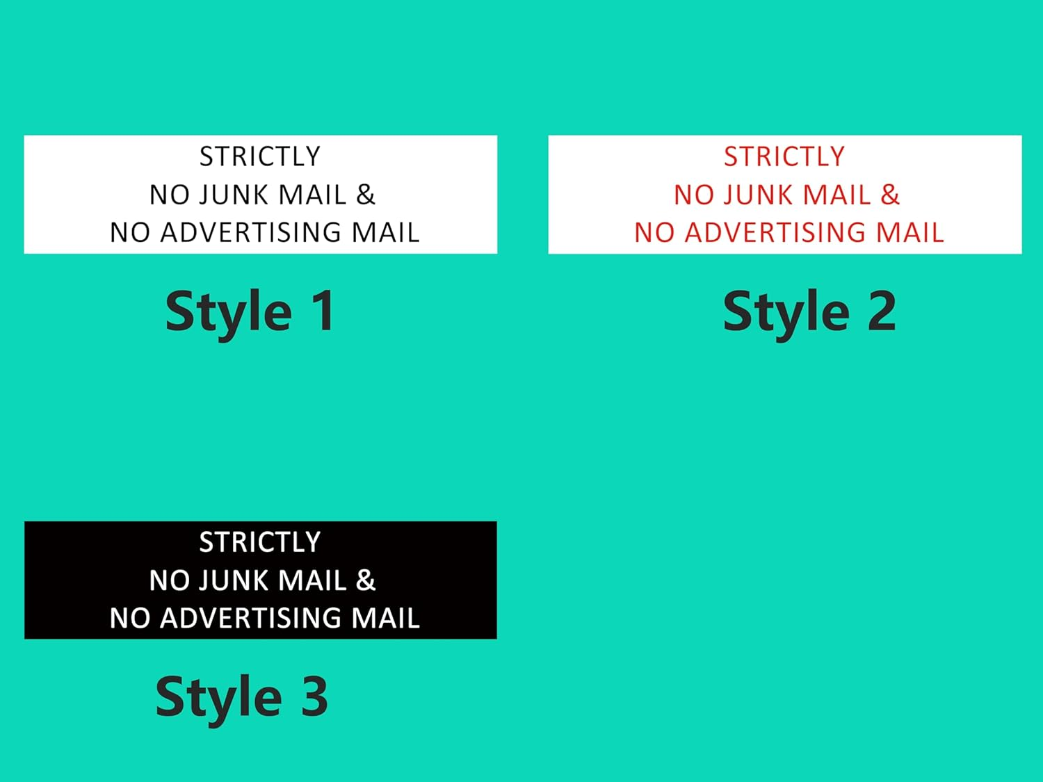 Strictly No Junk Mail & No Advertising Mail Self Adhesive Plaque Letterbox Sign (Style 3, 40X160Mm) image number 2