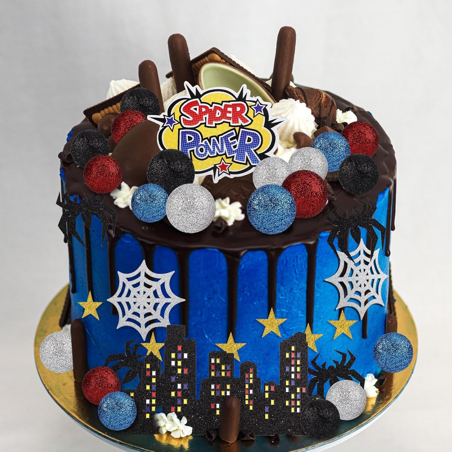 38Pcs Spider Theme Cake Toppers, Spider Cake Decorations Foam Balls Happy Birthday Spider Web Decorations for Boys Men Birthday Baby Shower Spider Theme Parties image number 3