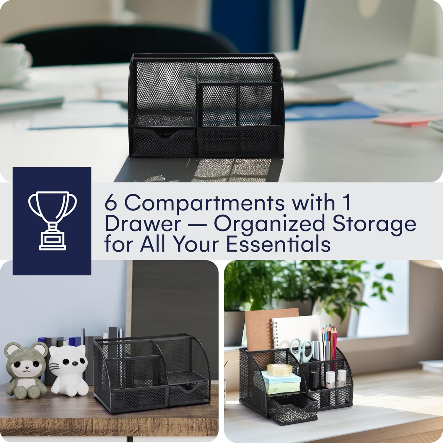 Office World Metal Desk Organiser Space Saving for Office, School and Room - Durable and Stylish Storage Organiser - Desk Accessories image number 3