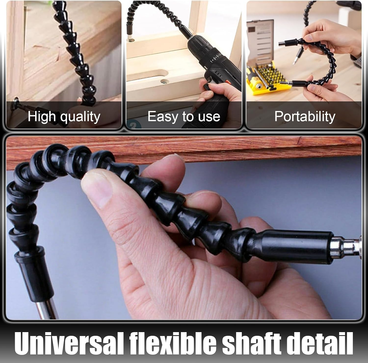 Flexible Drill Extension, 2-Piece Screwdriver Flex Shaft, 11.6-Inch Universal Drill Attachment for Electrical Cabinets and Furniture, Computer Chassis (Black) image number 4