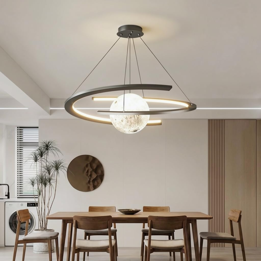 Led Chandelier Lighting Modern App Controlled,Dimmable Moon Pendant Light with Remote,Moon Creative Lamp Timable,Adjustable Ceiling Light for Living Room Bedroom Kitchen Island