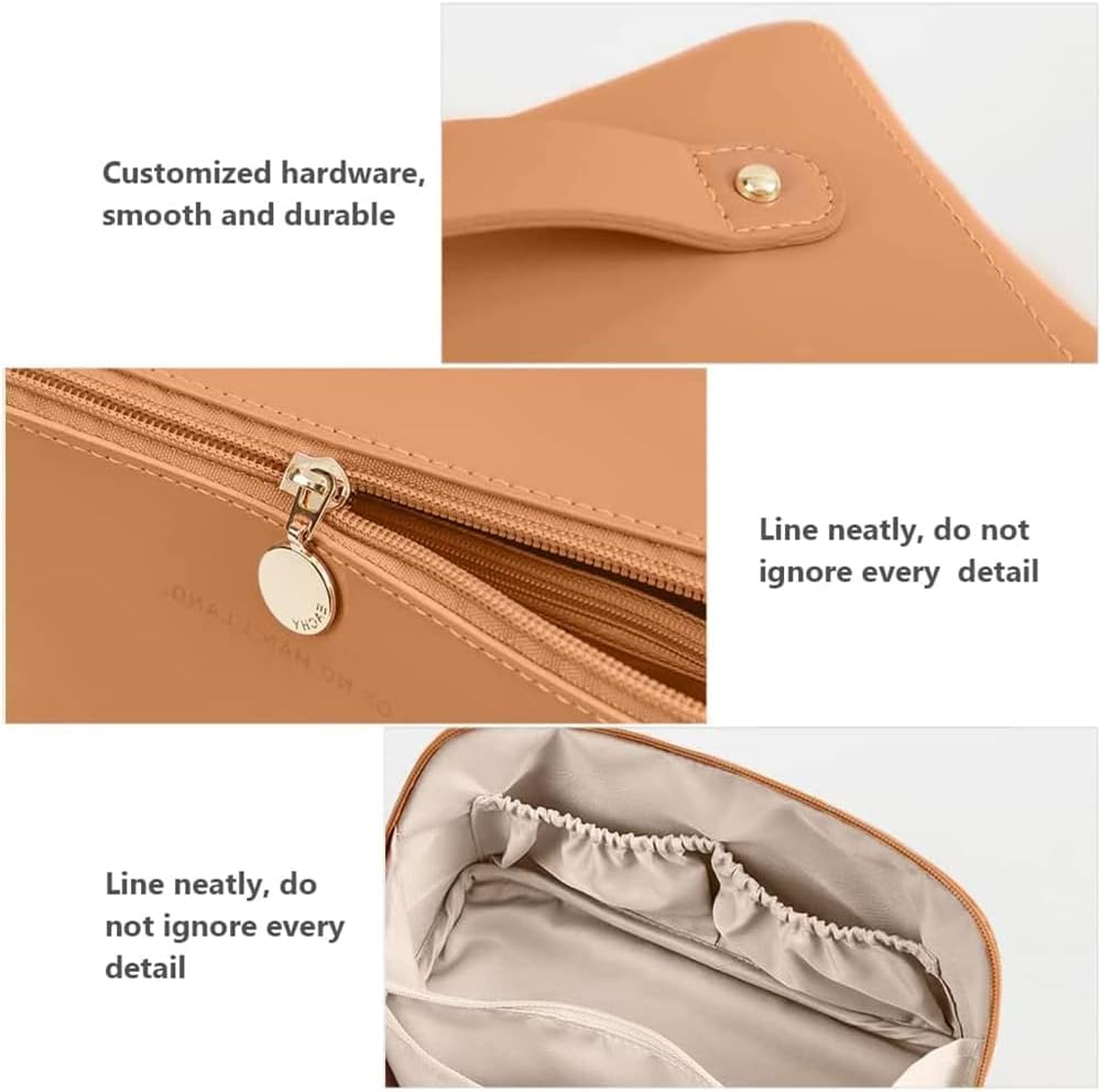 RUTREZOGO Large Capacity Travel Cosmetic Bag &ndash; Waterproof PU Leather Makeup Bag with Handle and Divider, Multifunctional Portable Storage for Skincare, Toiletries, and Cosmetics (Coffee) image number 6