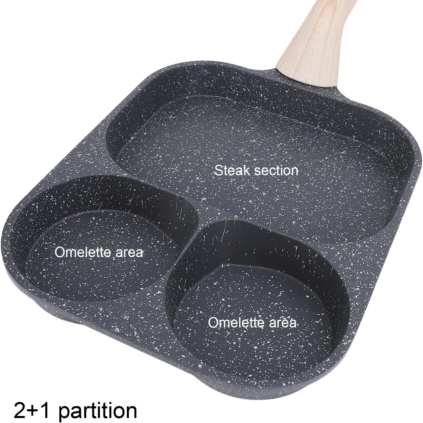 Multi Fuctional Pancake Pan - Stick Proof Egg Frying Pan & Steak Pan 2-In-1 with 2 Omelette Area + 1 Steak Section & Heat Resistant Handle for Breakfast (Double Bottom) - Double Bottom image number 4