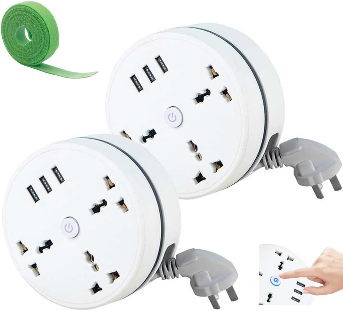 Civiliank Universal Power Strip, Civiliank Right Wrapped around Extension Cord, Retractable Power Strip with 3 Outlets 3 USB Ports, Universal Travel Power for Office Travel Hotels (5.9Ft+9.2Ft)