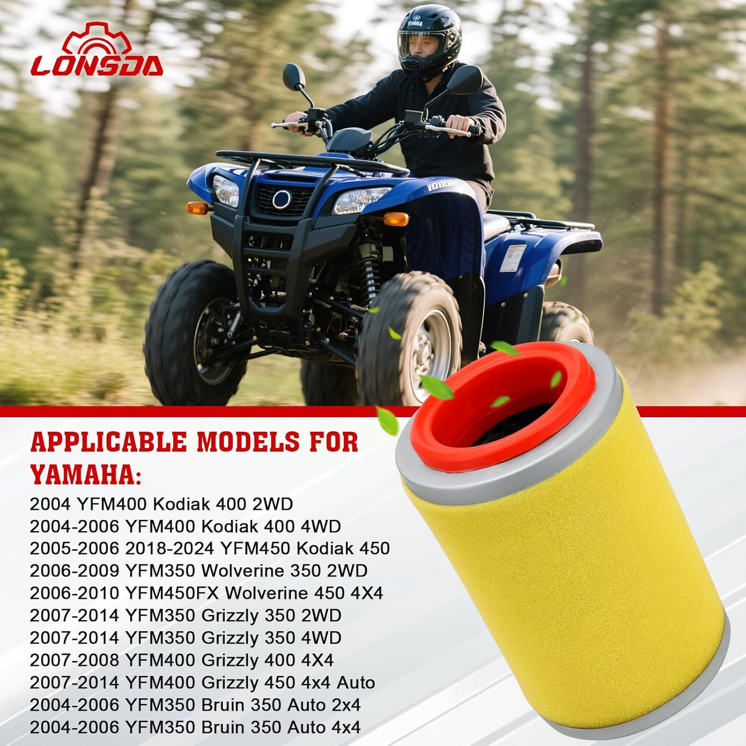 Air Filter & Guide & End Cap Kit for Yamaha Grizzly 350 400 450 Kodiak 400 450 Wolverine 350 450 Bruin 350#5UH-E4458-00-00 5UH-E4451-10-00 image number 3