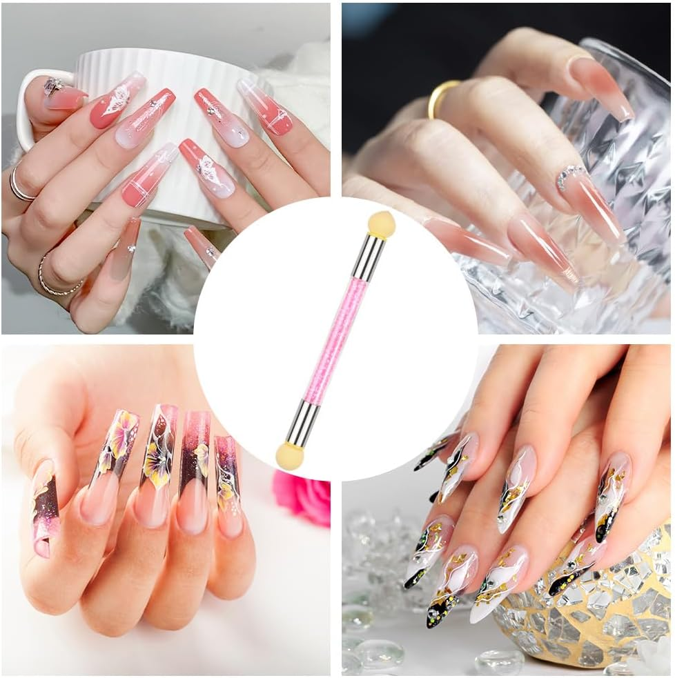 BUTBU Nail Sponges for Ombre, Double Head Sponge Nail Art Brush, Ombre Nail Sponge with 4 Replacement Heads, Suitable for for DIY Nails-Art and Gradient Nail Design (Pink) image number 4