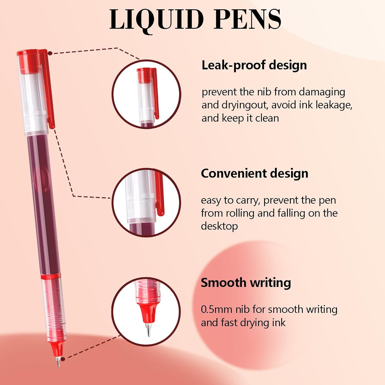 Drenubal 8 Pack Liquid Ink Pens - Multi-Colored Ink 0.5Mm Fine-Tip Rollerball Pens with Quick-Dry & Smooth Ink, Ideal for Writing, Journaling, and Note-Taking (School & Office Supplies) image number 4