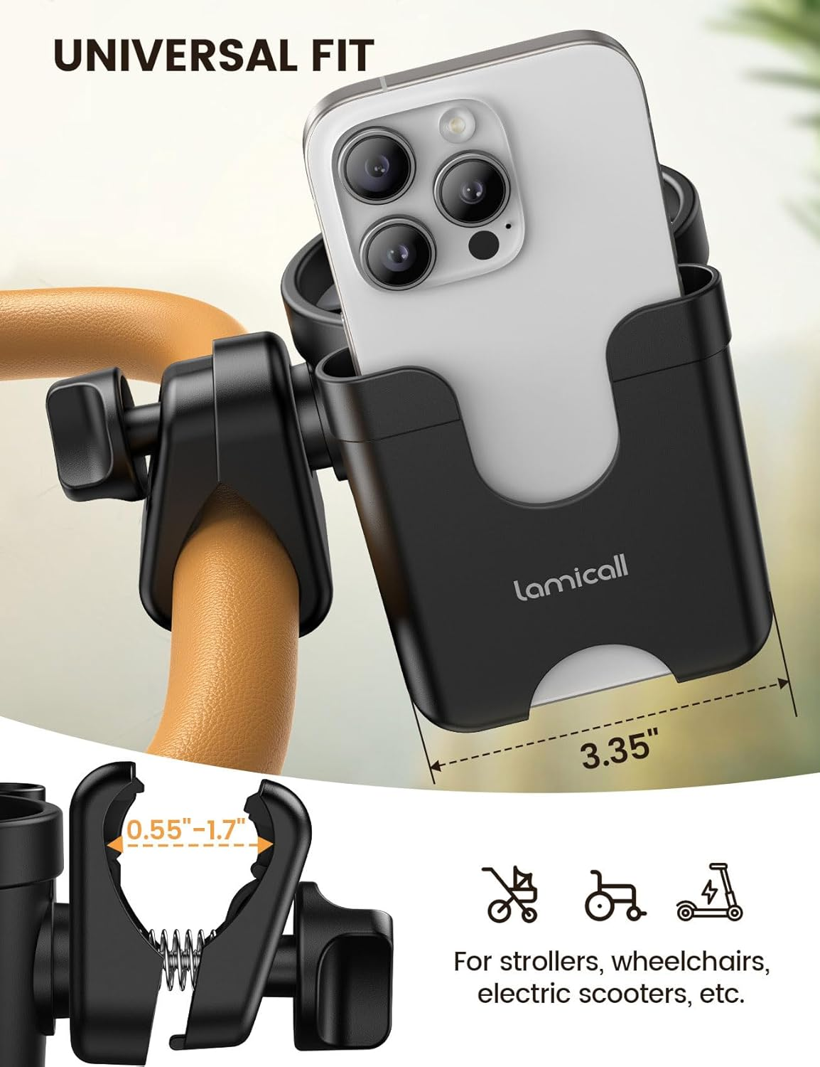 Lamicall Stroller Cup Holder with Phone Holder - Stable Anti-Slip Stroller Cup Holder Attachment for Uppababy, Nuna, Doona, 360&deg; Rotatable Stroller Accessories for Walker, Wheelchair, Bike, Scooter image number 5