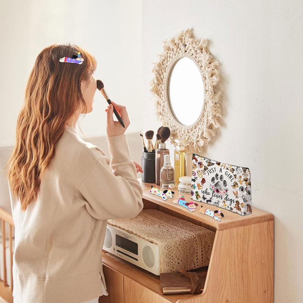 Cosmetic Bag for Girls Dogs Makeup Bag Makeup Bag with Zip, Make up Bag Set with 4 Hair Clips, Portable Toiletry Bag Women for Travel Everyday Life, as Shown, Dogs image number 3