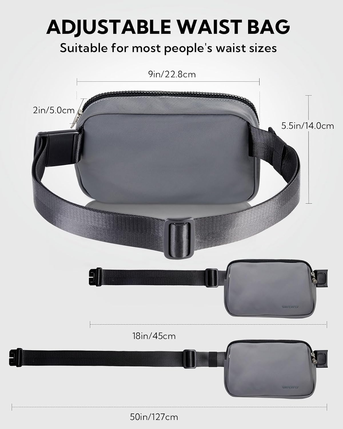 WATERFLY Bum Bag Belt Bag Men Women: Stylish Waist Bag Sport Fashion Crossbody Chest Bag Water-Repellent Small Hip Bag for Outdoor Travel Hiking Festival - Black image number 5