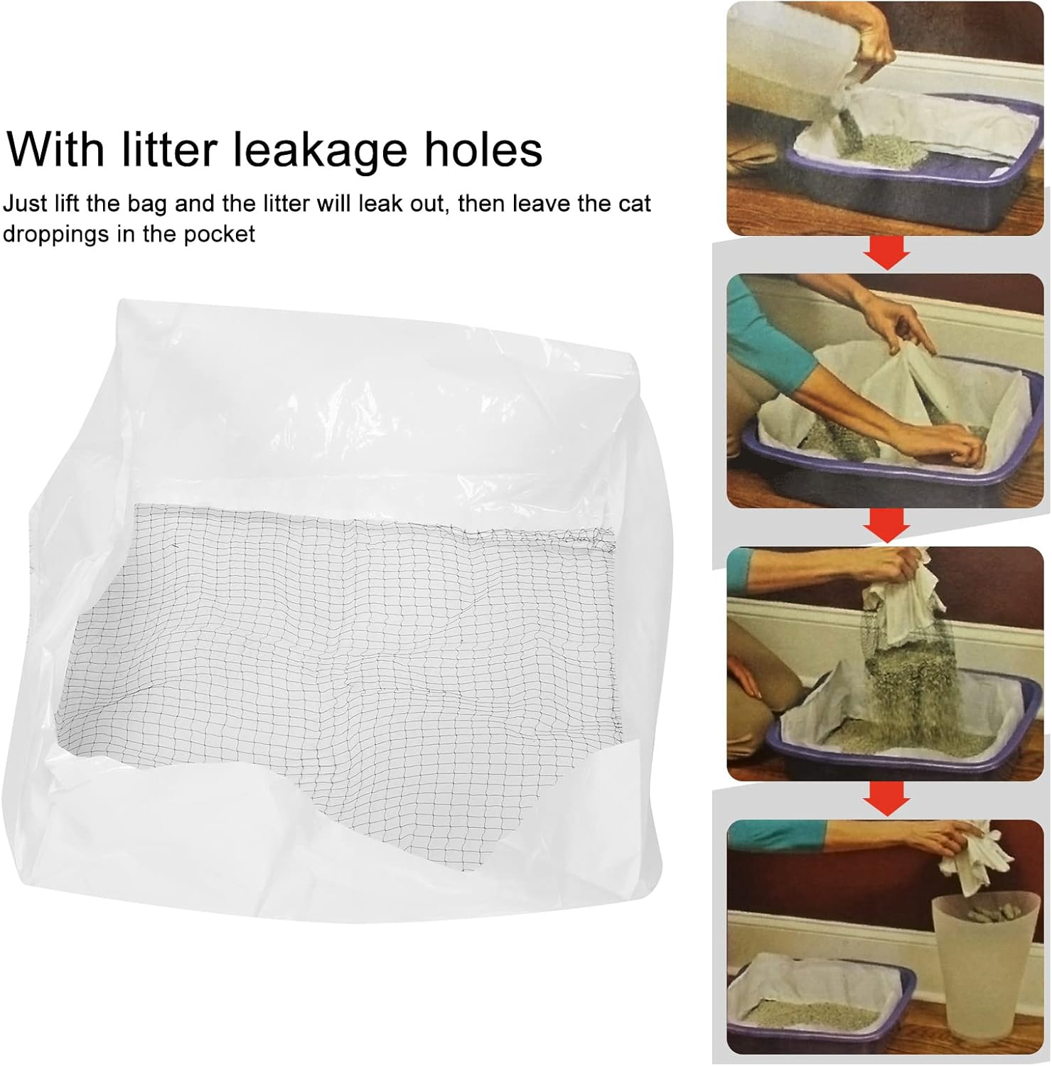 Cat Litter Filter Bag, Reusable Thicken Easy to Clean Cat Litter Liner Bag, Sifting Cat Litter Box Liners Bags Heavy Duty Tear Resistant Cat Litter Liner Cat Litter Waste Bags for Pet Cat image number 2