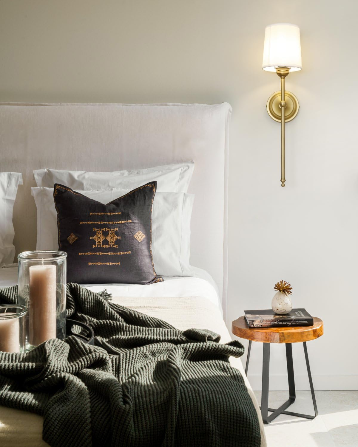 Set of 2 Pack Rustic Vintage Wall Sconce Lighting Indoor Wall Light Fixture Nightstand Lamps with Fabric Shade for Bedrooms Bedside Reading (White) image number 5