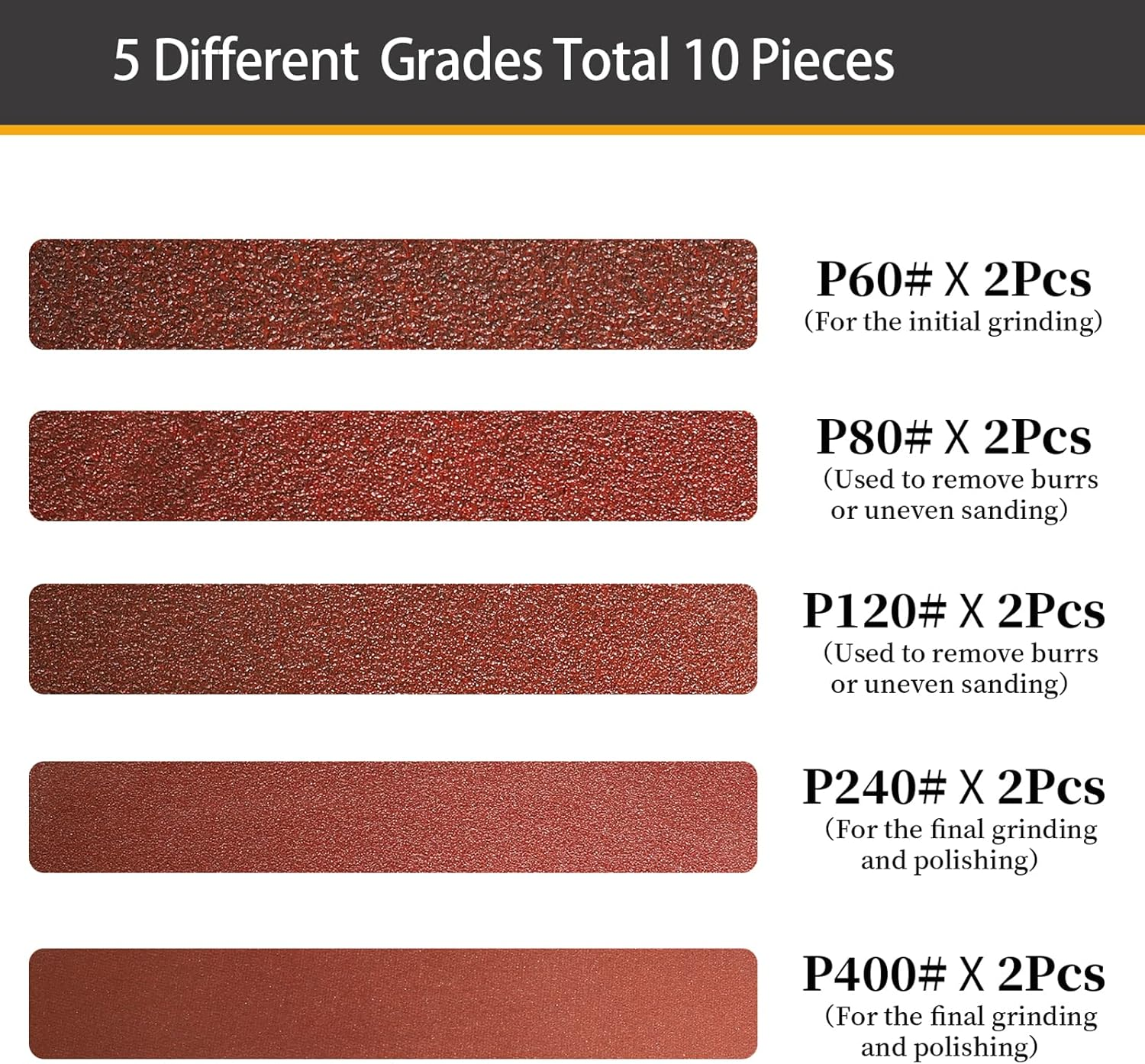 Sruhrak Sanding Belt, 40 X 303 Mm, Pack of 10, 2 X Grain 60/80/120/240/400 Sanding Belt Set, for Sanding, Filing, Sharpening and Rust Removal, Best for Wood image number 6