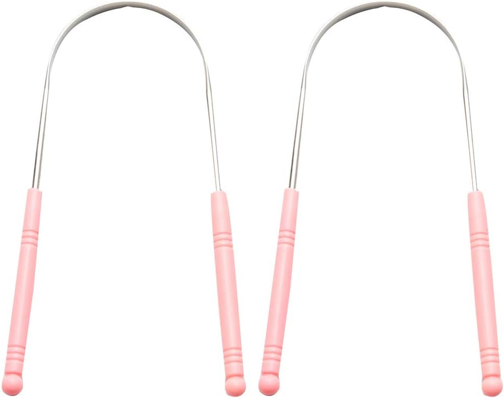 Tongue Scraper Stainless Steel Fresh Breath Cleaning Coated Tongue Cleaner Furred Tongue Removal Clean Tool(2 Pack),Pink