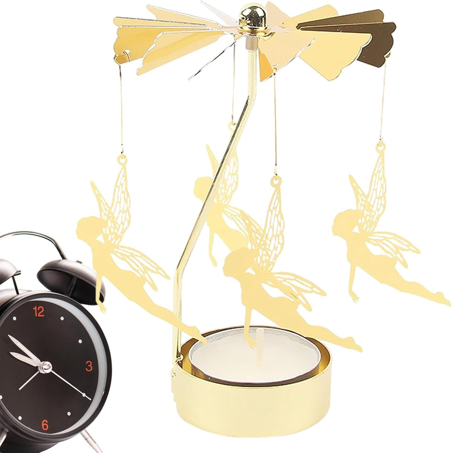 Rotating Christmas Candle Holder &ndash; 5.12 Inch Metal Decoration | Rotating Candle Holder, Gold-Colored Ornament for Christmas, Valentine&rsquo;S Day, Party Table Decoration, Living Room, Festive Events image number 6