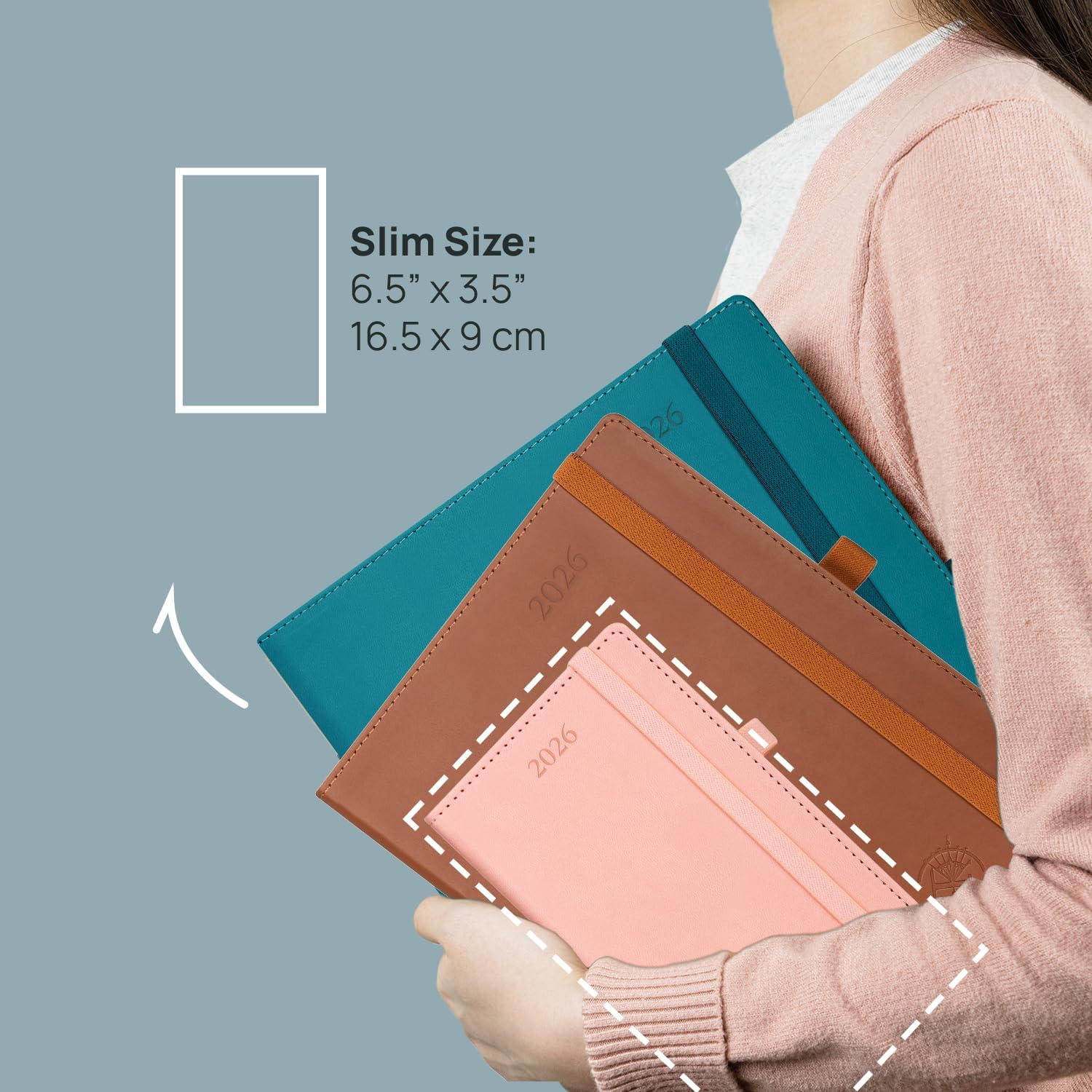 POPRUN Slim 2026 Pocket Diary Week to View (16.5 X 9 Cm) PU Leather Hacdback, Small Weekly Appointment Diary 25 Work Planner, Inner Pocket (Night Sky Blue） image number 5