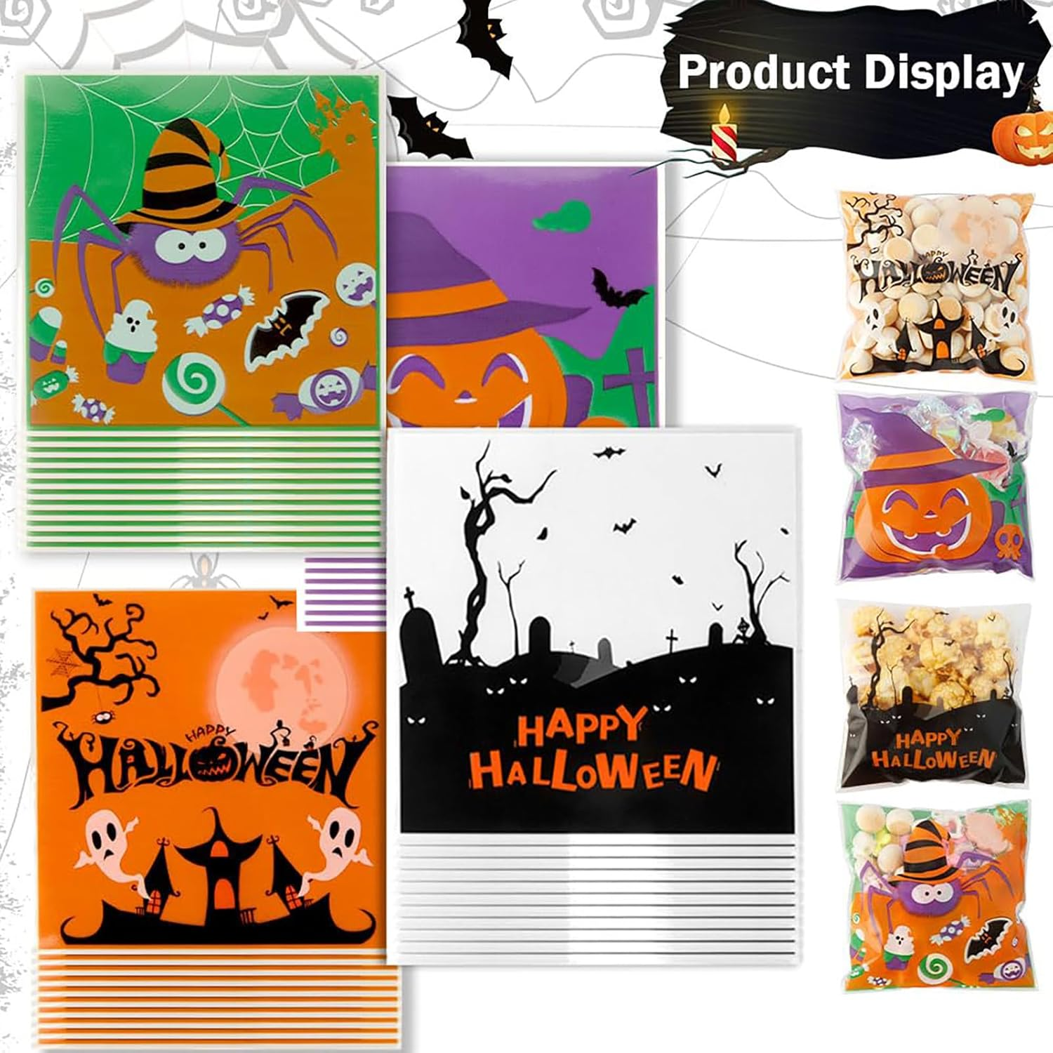 Halloween Cookie Bags,200 Treat Bags,Self Adhesive Gift Bag, 4X4 Inches Plastic Candy Bag for Packaging Candy, Snacks, and Cookies. image number 2