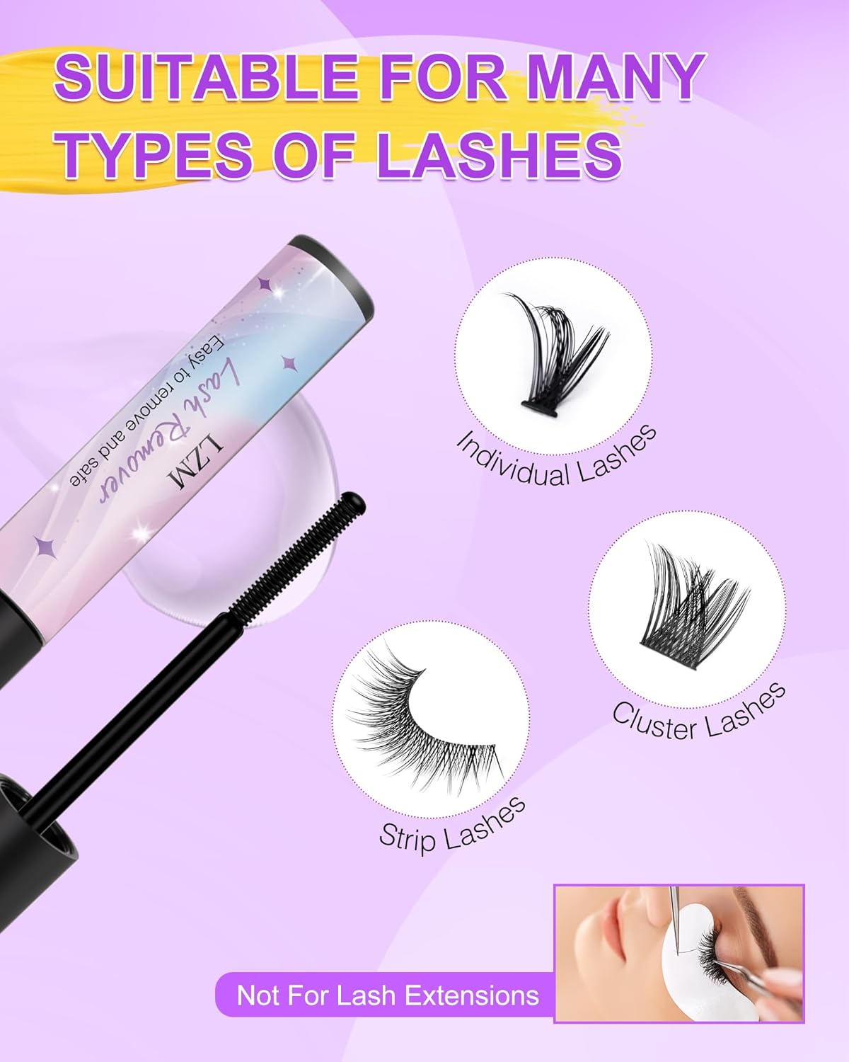 LZM Cluster Lash Glue Remover 5Ml &ndash; Gentle Eyelash Glue Remover Oil-Based Formula with Mascara Wand, Quick & Easy Removal for Sensitive Eyes & DIY Lash Extensions image number 1