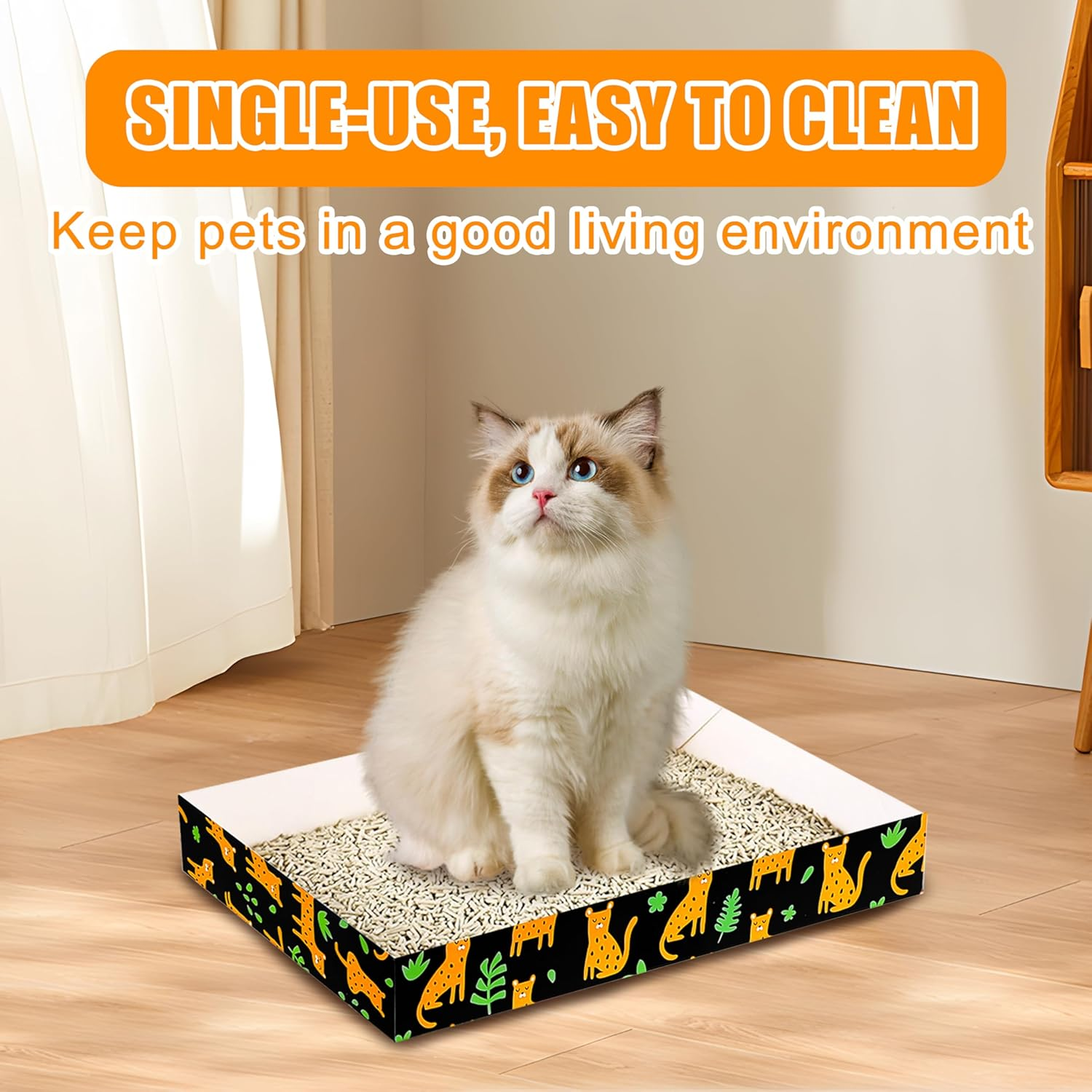 30 Pack Disposable Cat Litter Box, Foldable Paper Litter Box, Travel Cat Litter Box,Non Clumping Durable and Waterproof,Low Entry Easy Disposal,Portable(13.6X9.7X1.9 In) image number 4