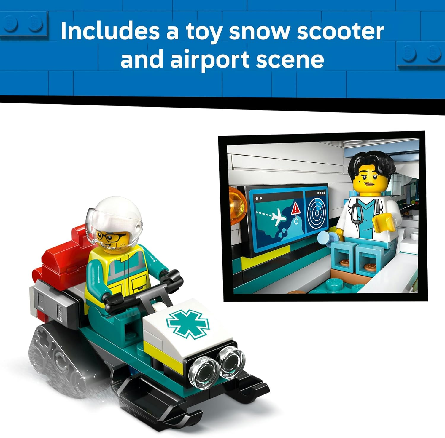 LEGO&reg; City Emergency Air Ambulance Plane, Snow Scooter and Toy Airplane 60465 Building Set with Paramedic, Pilot, Doctor and Skier Minifigures, Fun Holiday or Birthday Toy Idea for Kids Aged 6 and Up image number 1