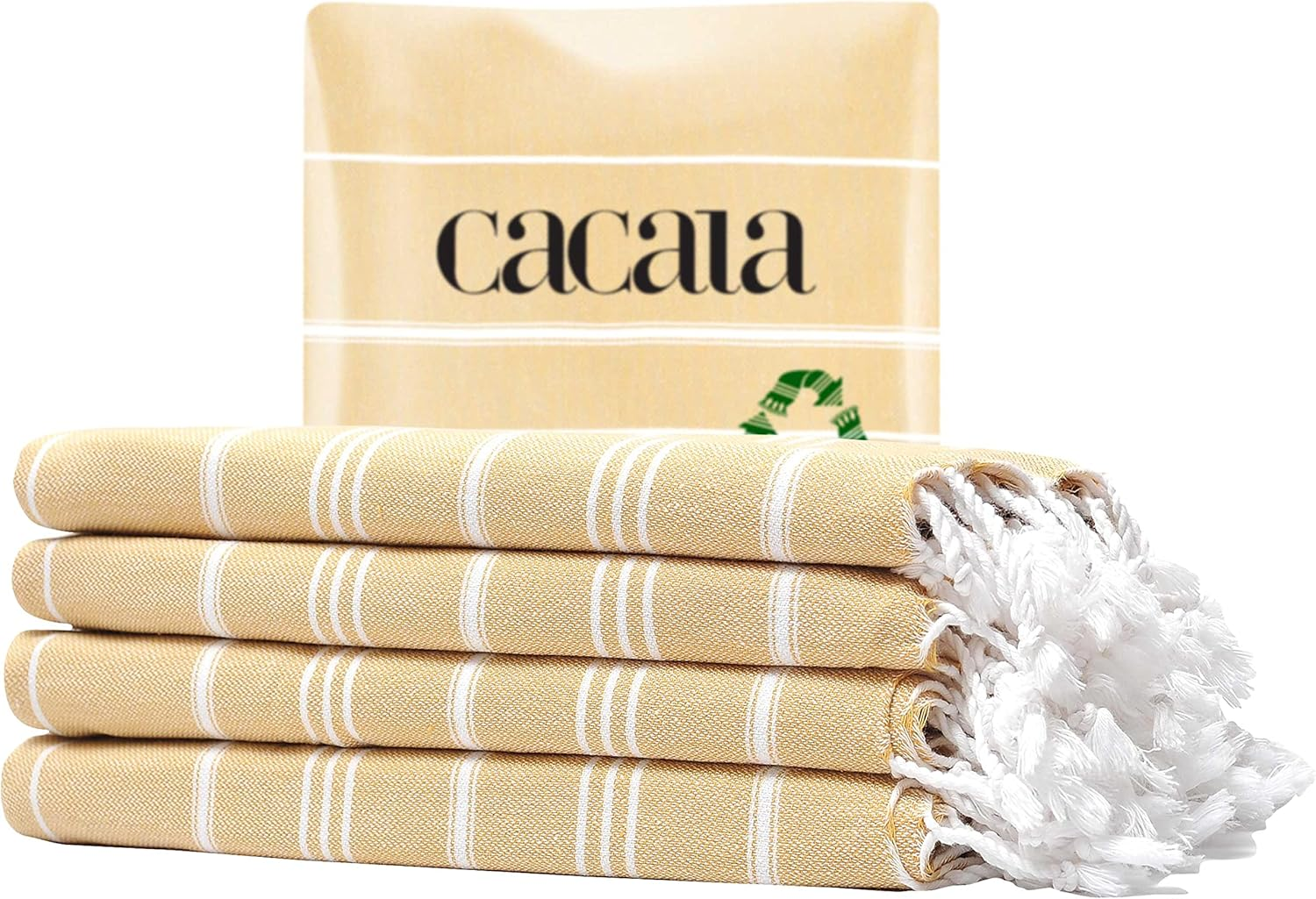 Cacala Turkish Hand Towels with Hanging Loop (23 X 36) Set of 4-100% Cotton Kitchen Towel Quick Dry Prewashed for Soft Feel Decorative Towels for Gym, Yoga, Bath and Kitchen - Olive Green