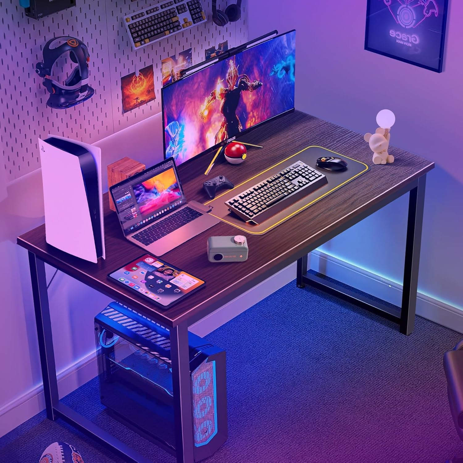 Office Desk Computer Table, Large Office Computer Desk with Retro Wooden Tabletop Sturdy Black Metal Legs Writing Tables for Apartment Dorm Simple Workstation image number 6