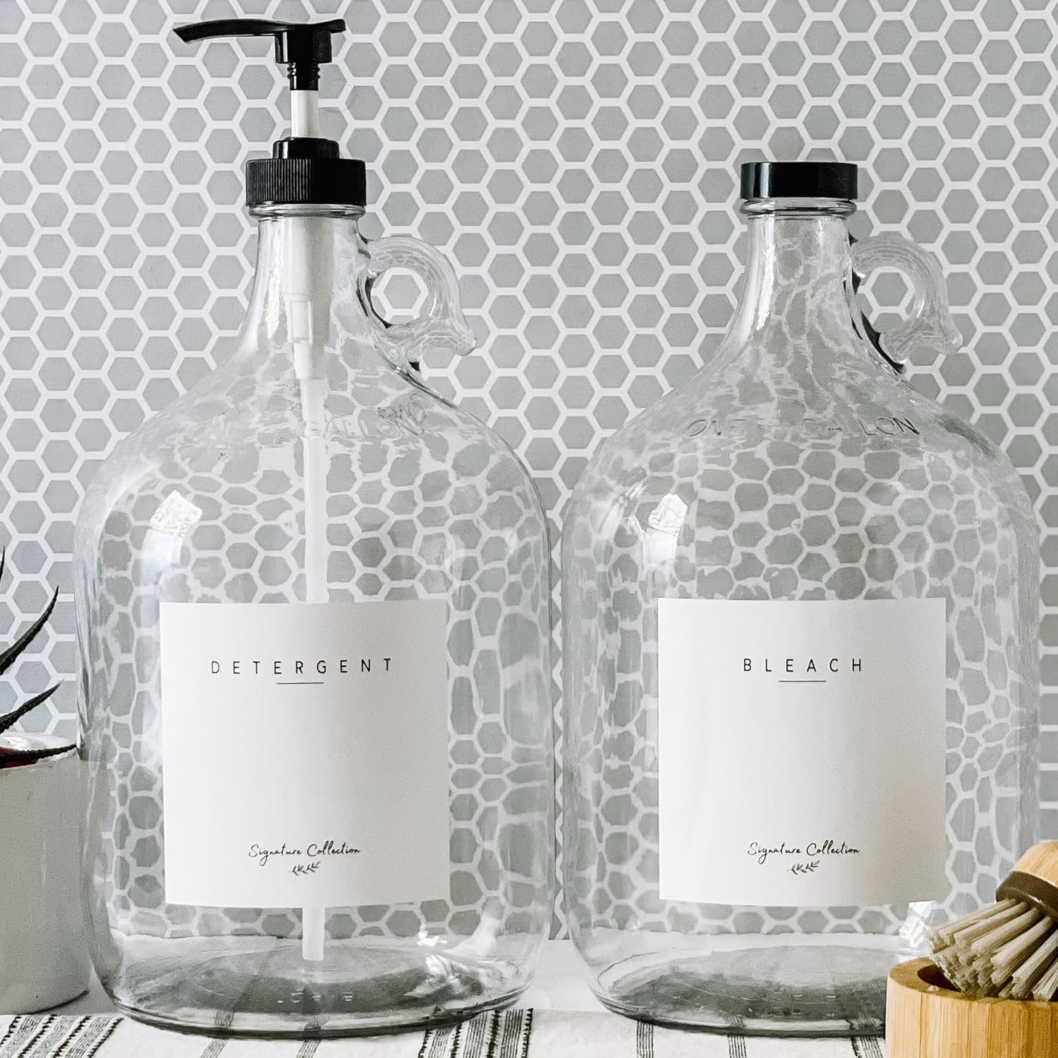 Laundry Detergent and Fabric Softener Dispenser - Two One Gallon Glass Jugs, 128 Oz - Black Liquid Pump, Includes 4 Labels image number 5