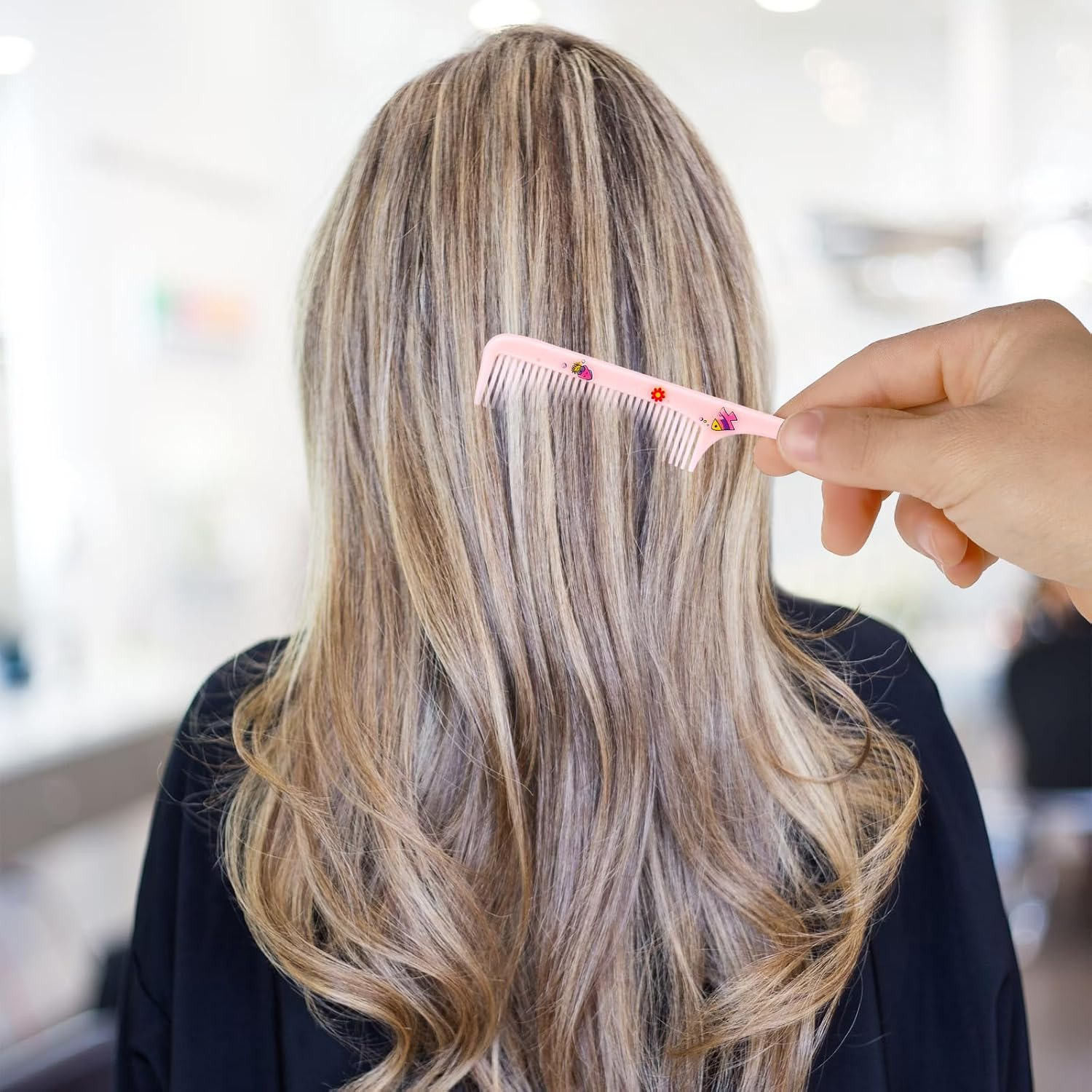 2Pcs Cute Hair Comb Set, Fine Tooth & Rat Tail Styling Comb Mini Baby Plastic Hairbrush Tools Accessories for Toddlers Kids Women All Hair Types (Pink Whale) image number 5