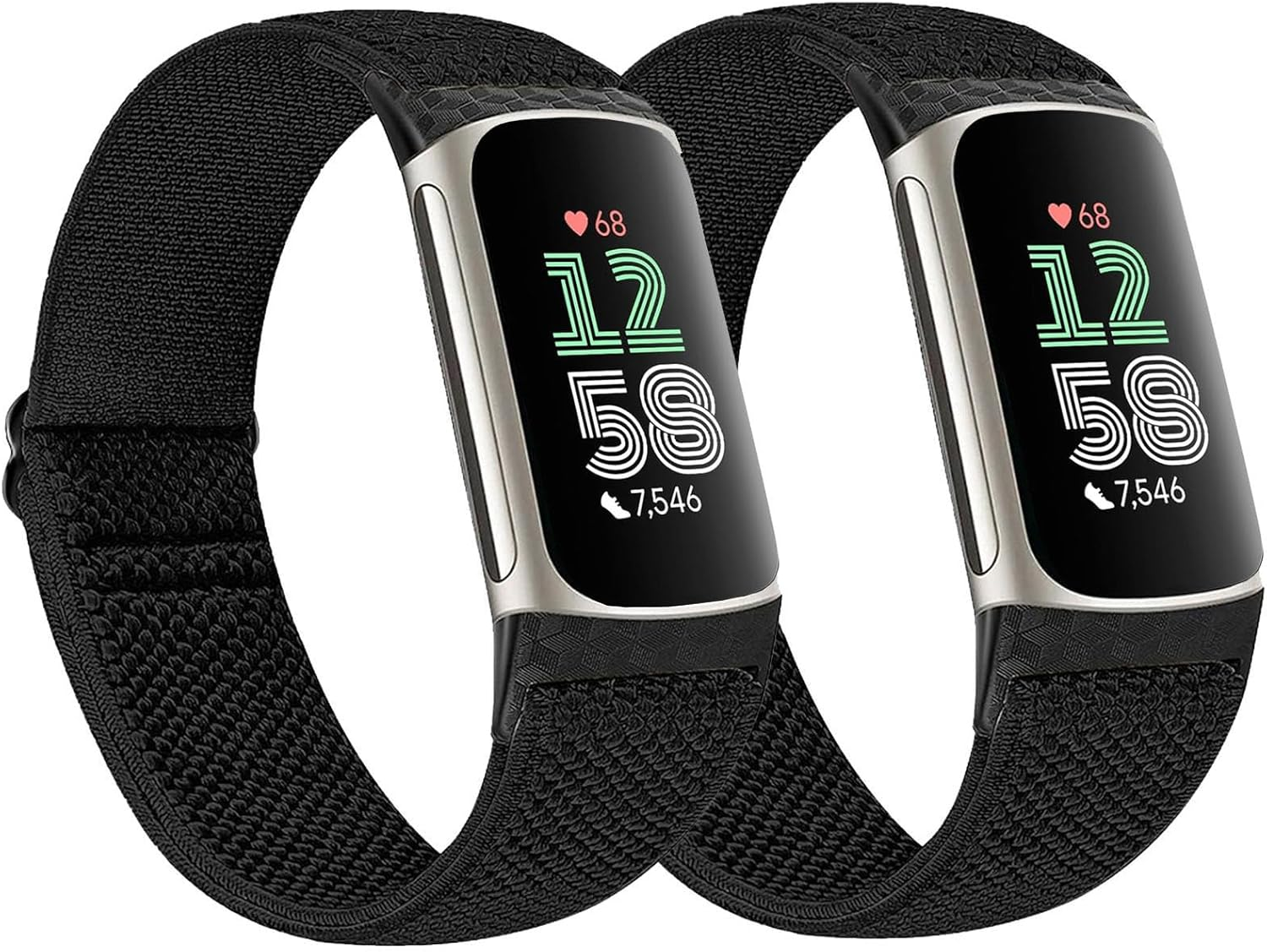 2 Pack Elastic Nylon Bands Compatible with Fitbit Charge 6 / Fitbit Charge 5, Classic Soft Breathable Adjustable Sport Smartwatch Replacement Wristband for Women Men