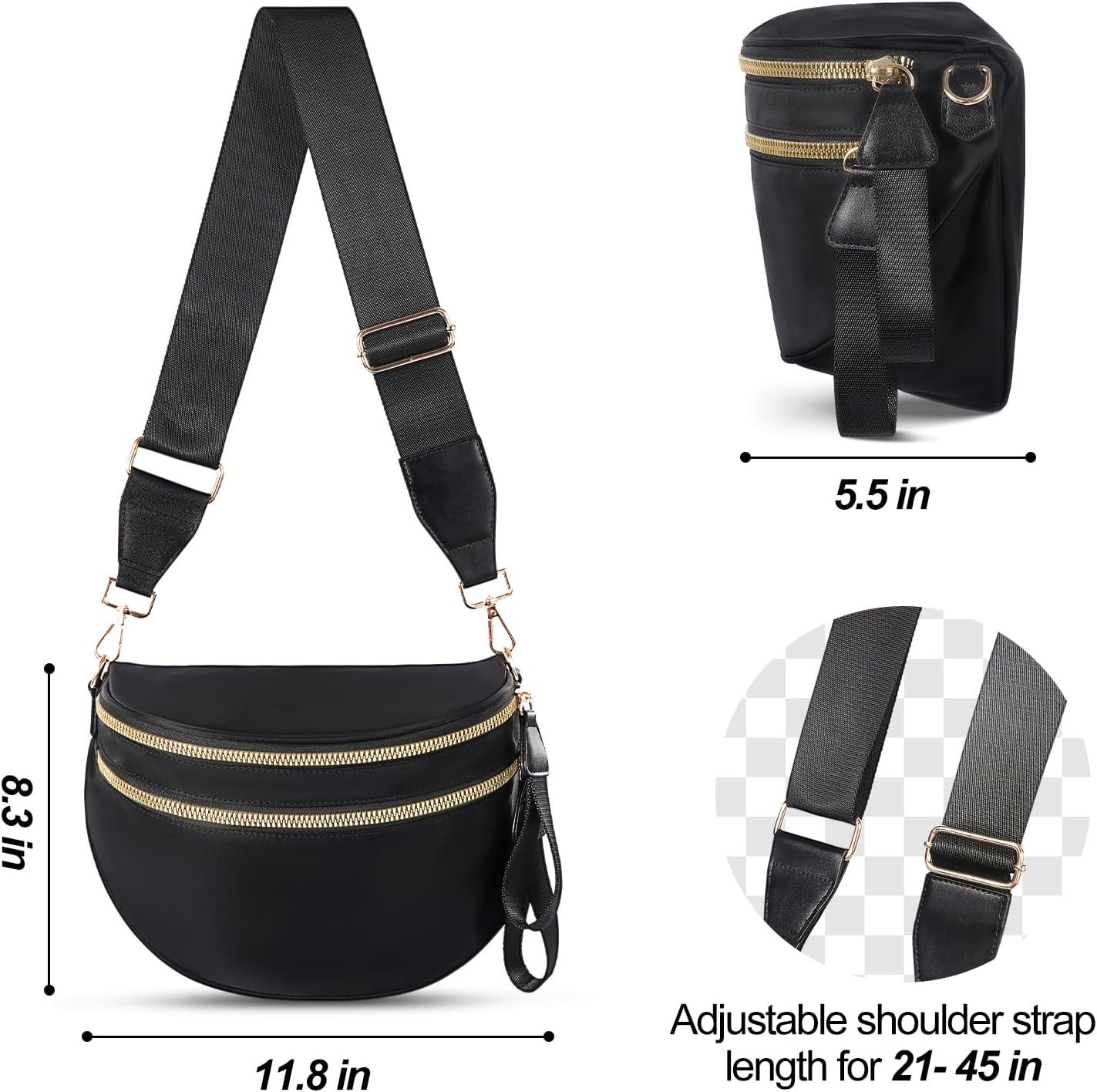 Bum Bag, Sling Bag for Women, Belt Chest Checkered Crossbody Bags, Spacious Nylon Purse Fanny Waist Packs with Shoulder Strap image number 3
