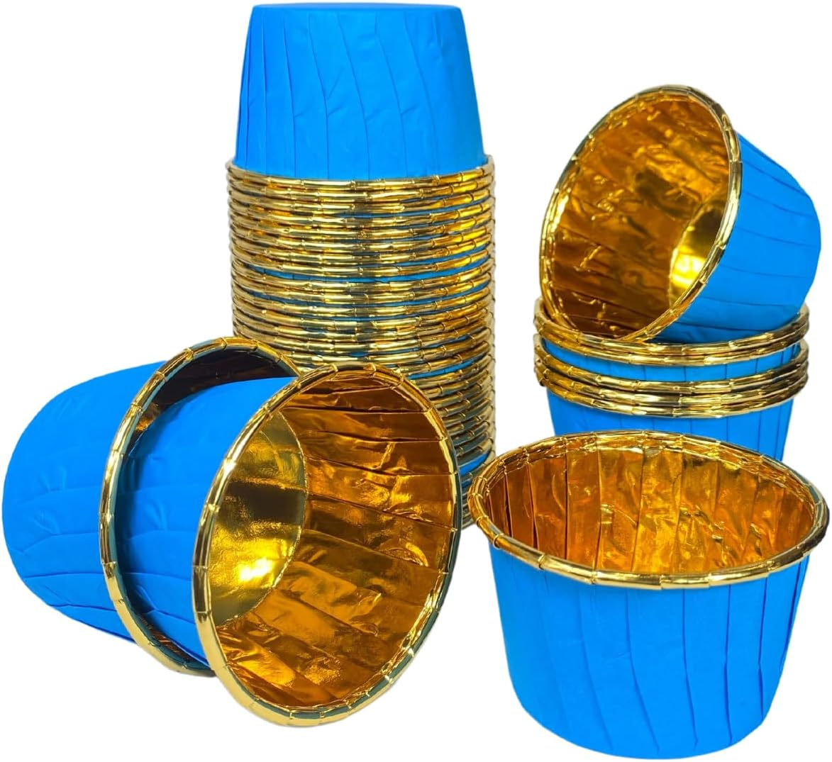 Cupcake Liners - 100 Pieces White Baking Cups &ndash; Cases for Cupcakes, Muffins, Savoury and Desserts - Disposable Gold Foil Lined Wrapper Patty Pans (White)