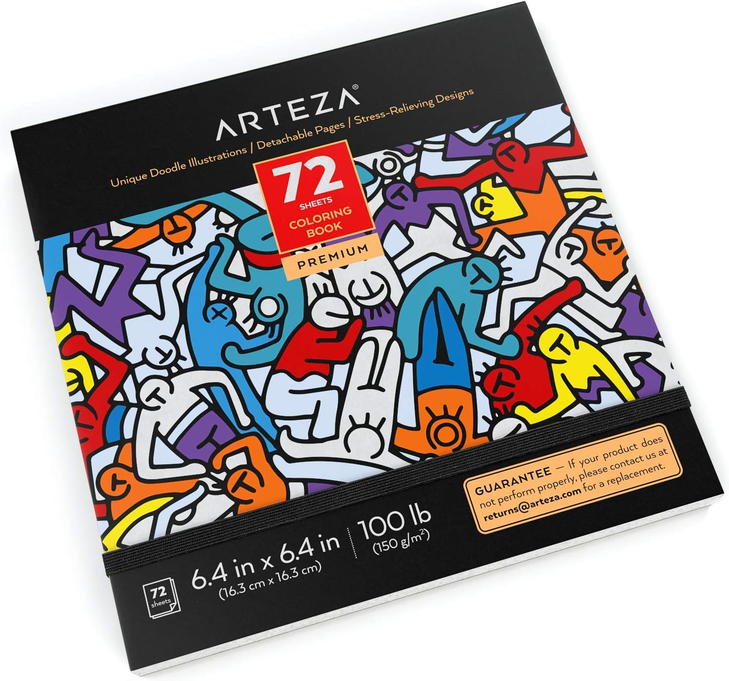 ARTEZA Coloring Book for Adults, Doodle Designs, 72 Sheets, 100 Lb, 6.4X6.4 Inches, for Anxiety, Stress Relief & Relaxing, Detachable Pages image number 5