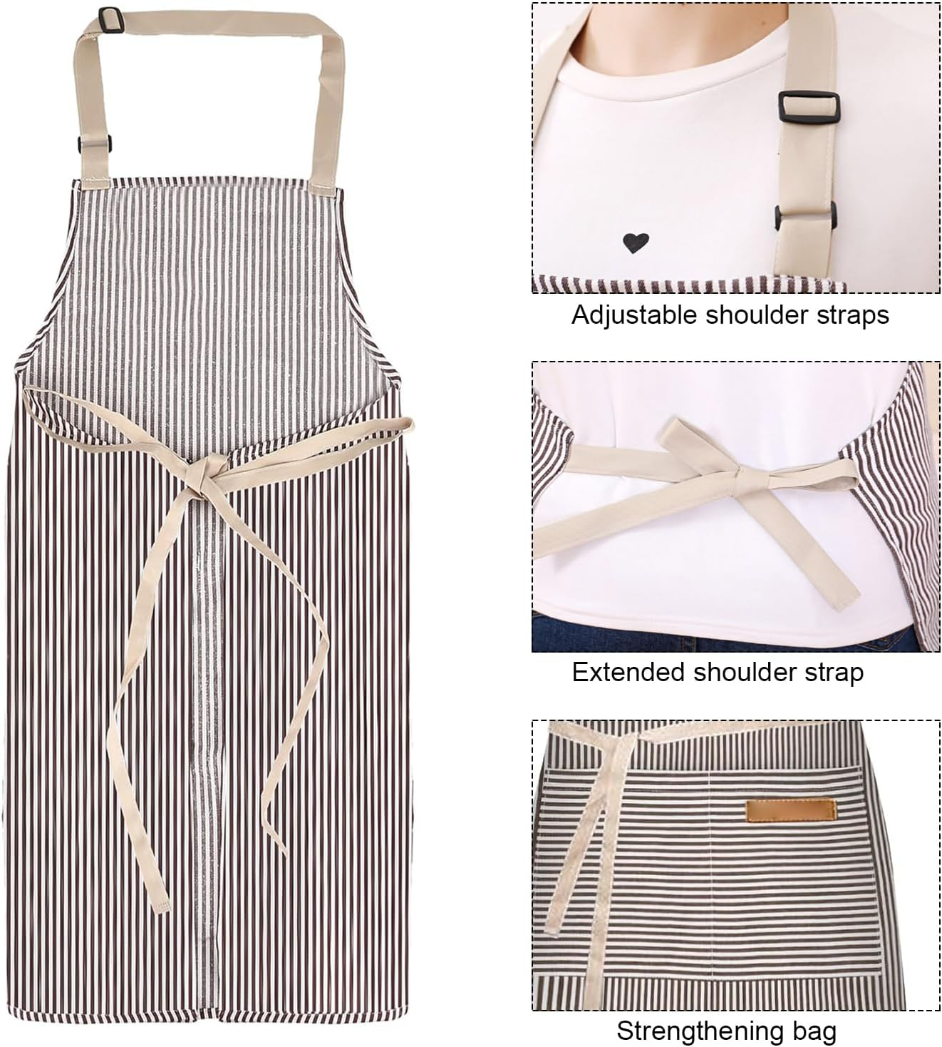 LAMCAN 2 Pack Kitchen Cooking Aprons, Adjustable Bib Apron, with 2 Pockets. Cotton Chef Adults Kitchen Bib Aprons, for Men Women, for Baking Painting Gardening Cleaning image number 6