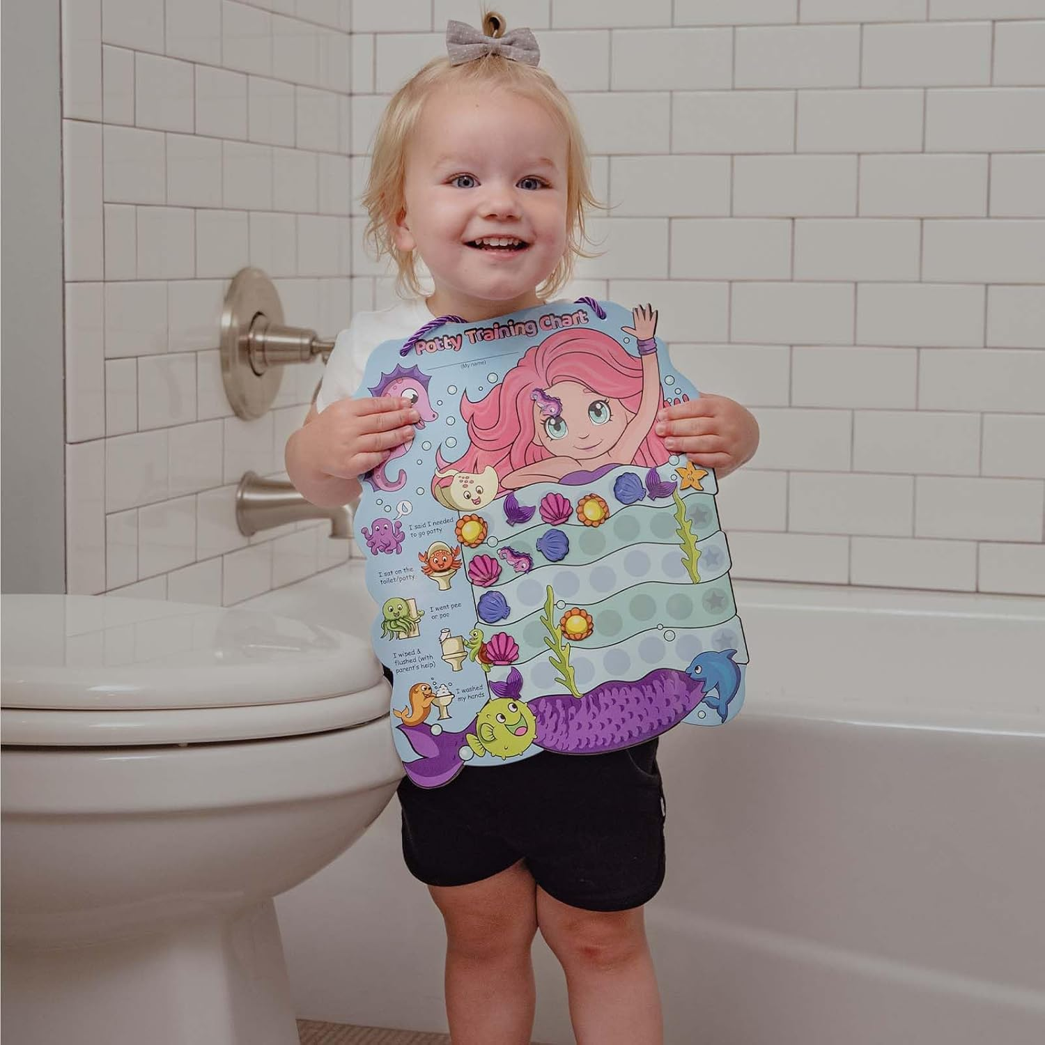 PUTSKA Potty Training Reward Chart for Girls with 35 Reusable Stickers &ndash; Potty Chart for Toddlers Girls - Reward Chart for Kids for Toilet Success - Mermaid