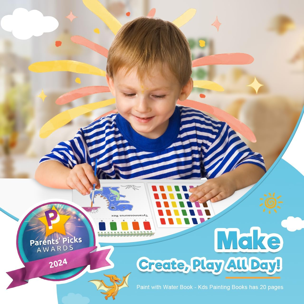 ZMLM Paint with Water Coloring Books for Toddlers - Mess Free Painting Activity for Kids - Arts & Crafts Gift Toy for Boy Girl Ages 4 5 6 7 8 - Birthday Christmas Easter Stocking Stuffers, Dinosaurs image number 1