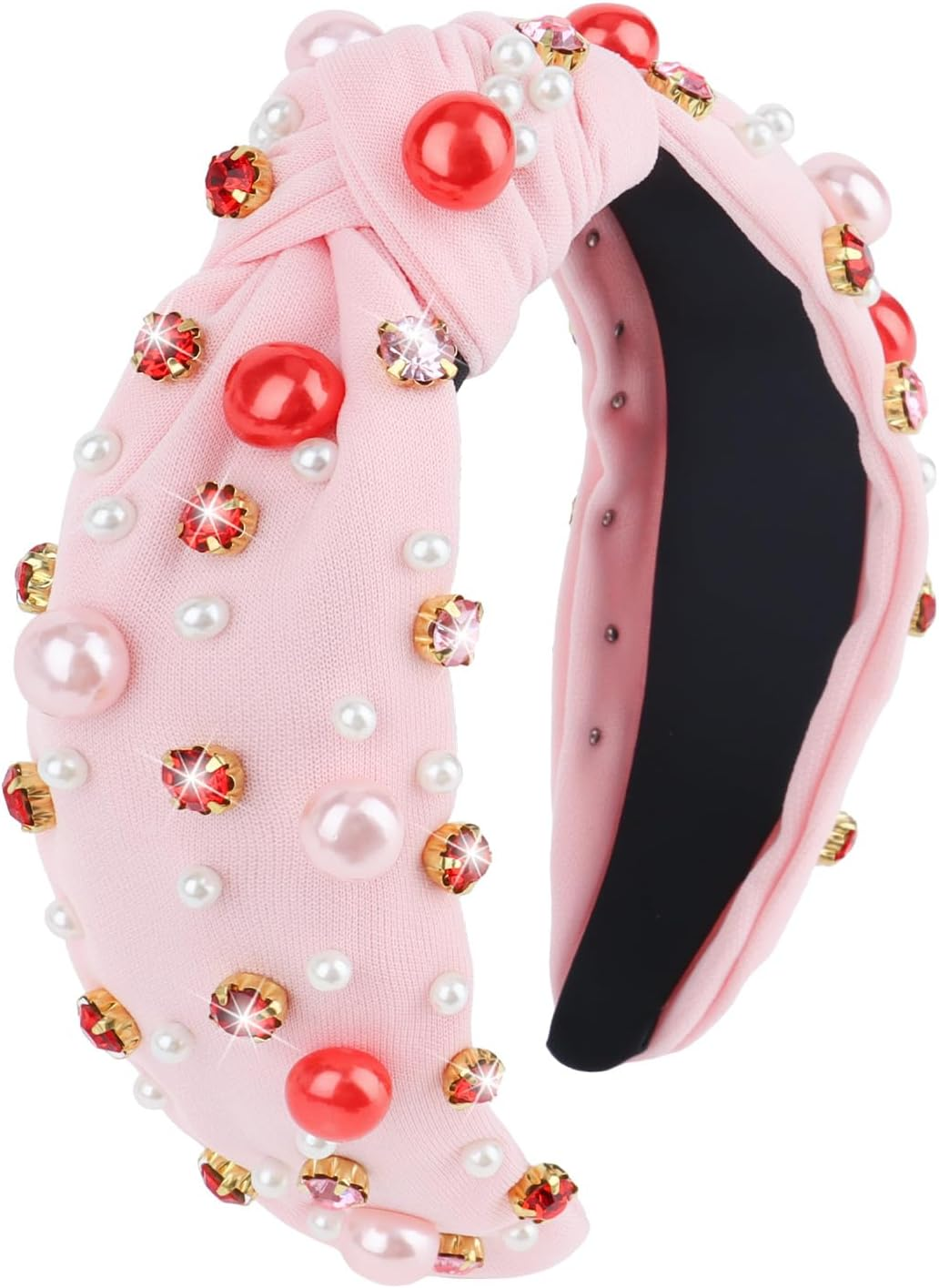 Uintoon Red Headband for Women Pearl Knotted Headband Sparkly Rhinestone Pearls Top Knotted Headbands Womens Fashion Hair Accessories Cute Hair Bands - Brown image number 7