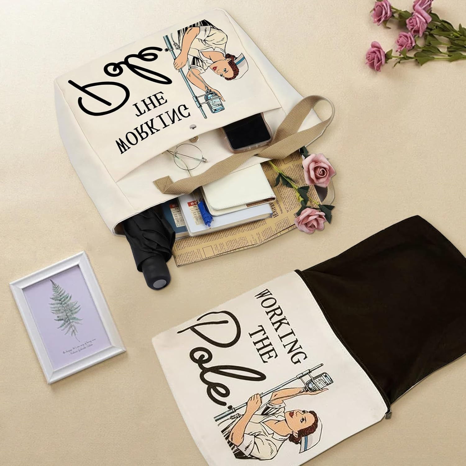 Pack of 2 Nurses Small Cosmetic Bag for Handbag, Nurse Gift Emergency Nurse Zip Bag, Makeup Bag Doctor Nurse Graduation Gift, Beige, Minimalist Style image number 1